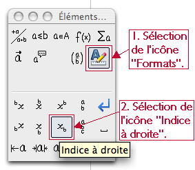 Image affichant le mode de sélection de l'icône « Indice à droite » dans la fenêtre « Éléments de formule ».