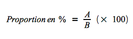 Formule de calcul de proportion : A/B (x 100)